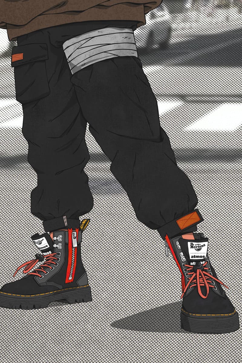 Atmos x Dr. Martens tarik zip boots on foot anime