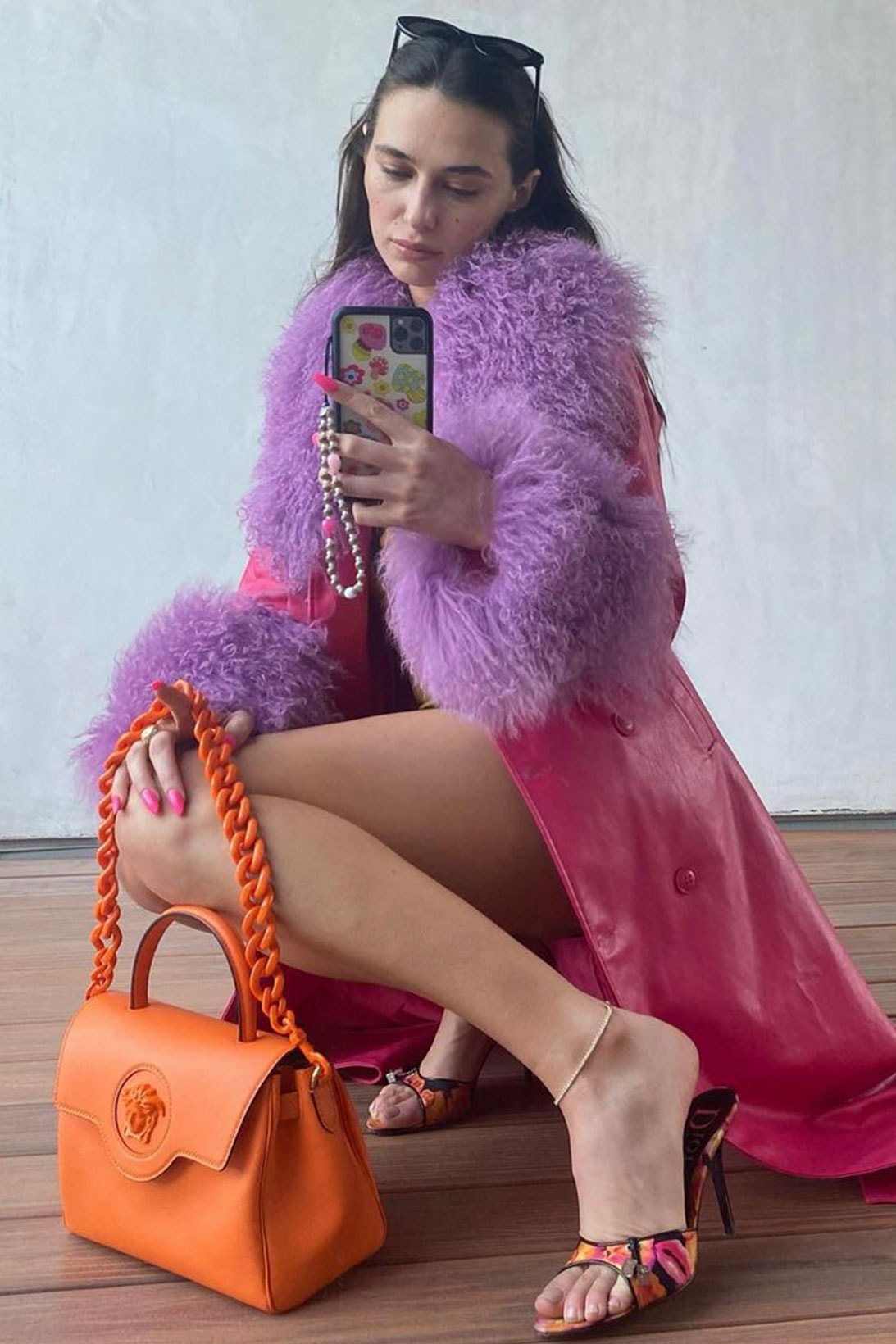 Devon Lee Carlson Mirror Selfie Phone Beaded Strap Case Outfit Handbag