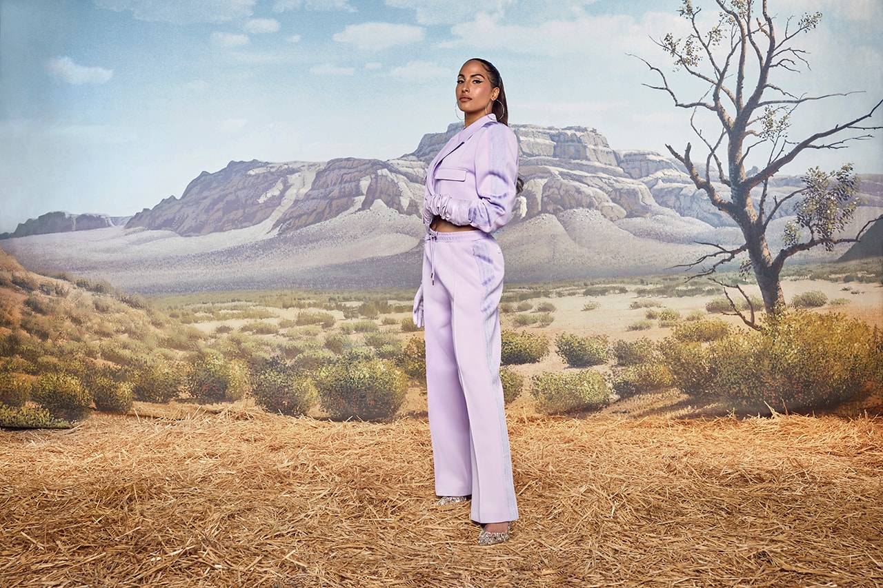 Beyoncé IVY PARK Rodeo Collection Campaign adidas Snoh Aalegra Lilac Purple Cropped Jacket Sweatpants Three Stripes