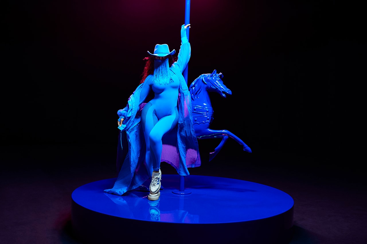 Beyoncé IVY PARK Rodeo Collection adidas Campaign Long Sleeve Bodysuit Leggings Blue Cowboy Cowgirl Hat