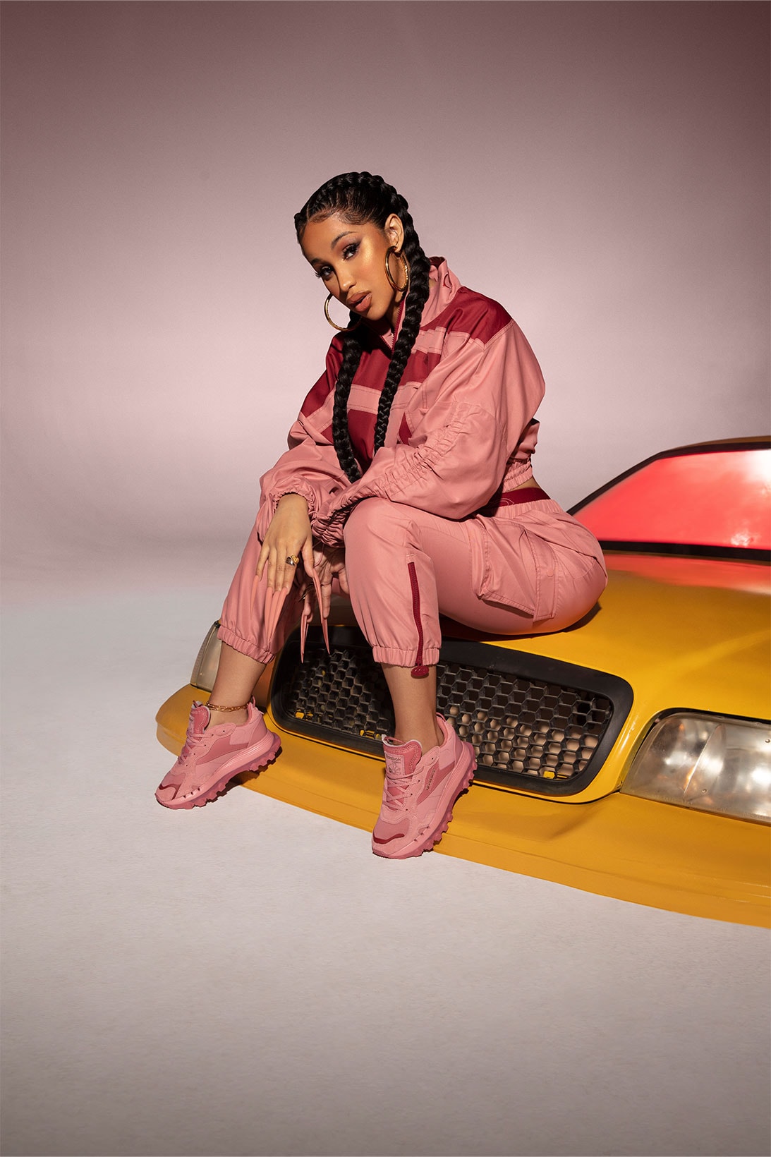 Cardi B Reebok Collaboration Apparel Sneakers NYC Classic Leather Cab Pink Tracksuit