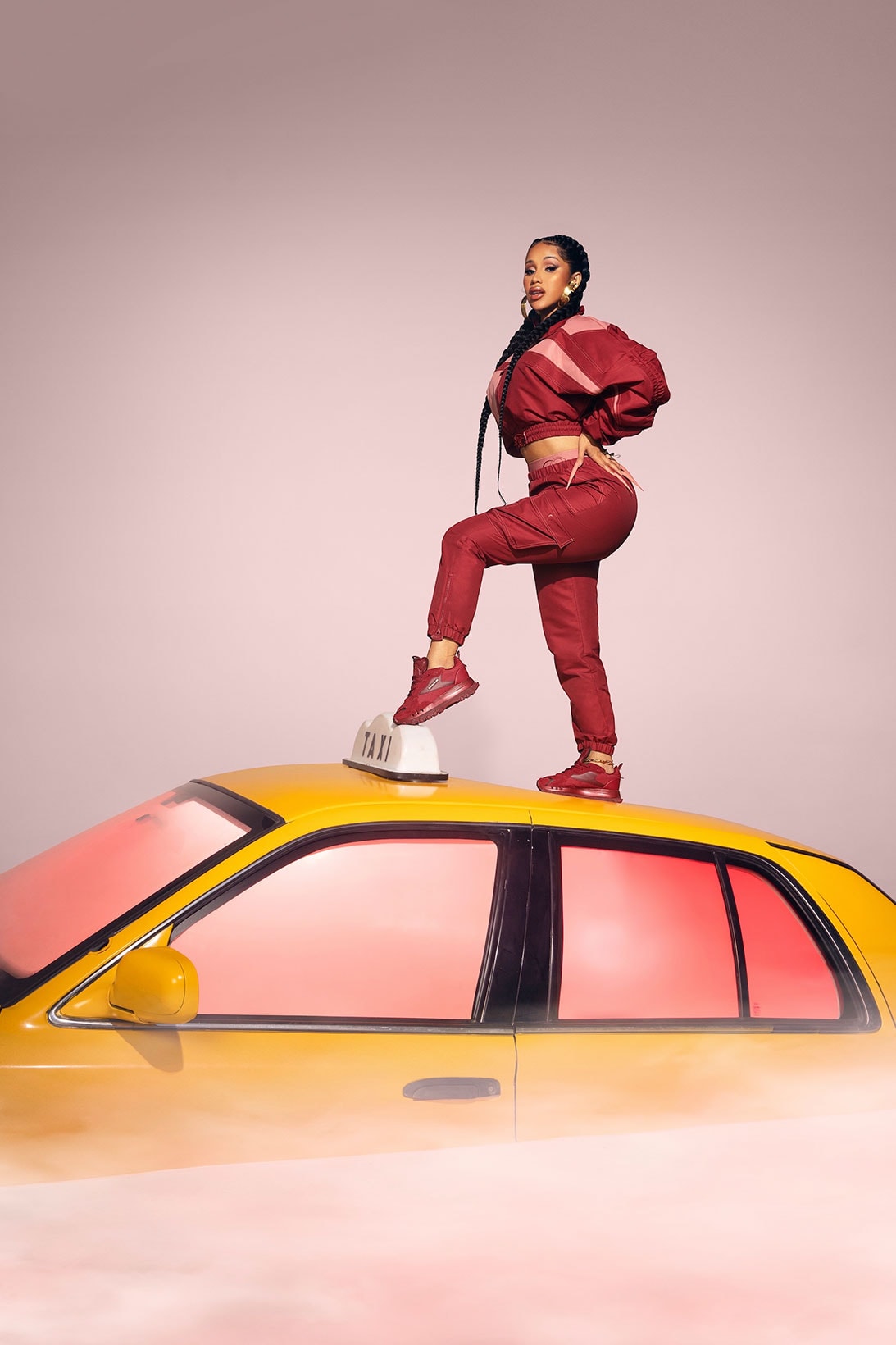 Cardi B Reebok Collaboration Apparel Sneakers NYC Classic Leather Red Pink Tracksuit Crop