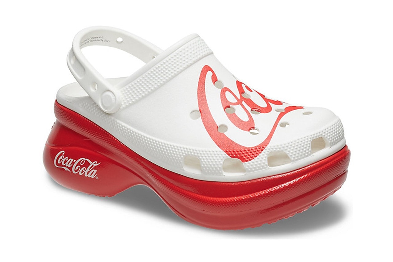 coca cola crocs clogs collaboration red white platform soles logo