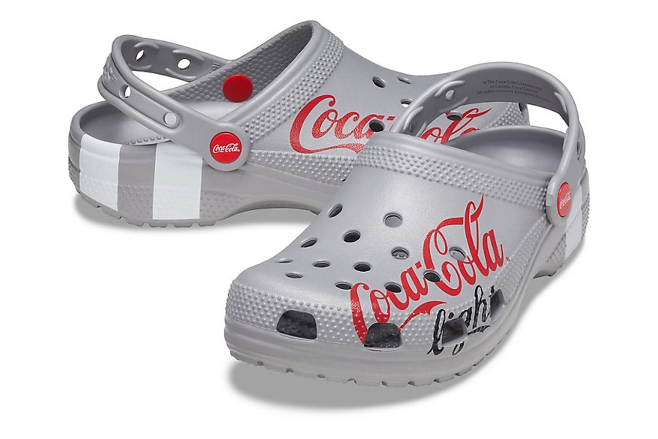 coca cola crocs clogs collaboration gray red logo