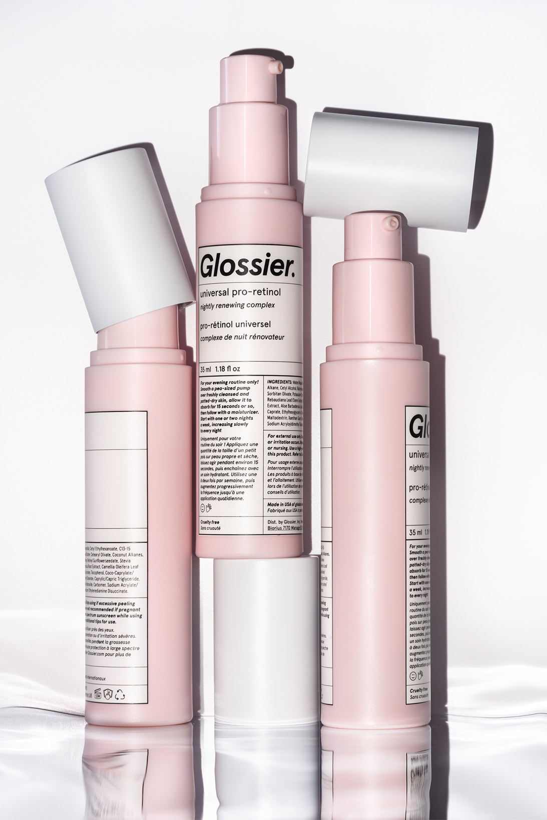 glossier pro retinol universal nightly renewing complex skincare beauty packaging bottle pink white