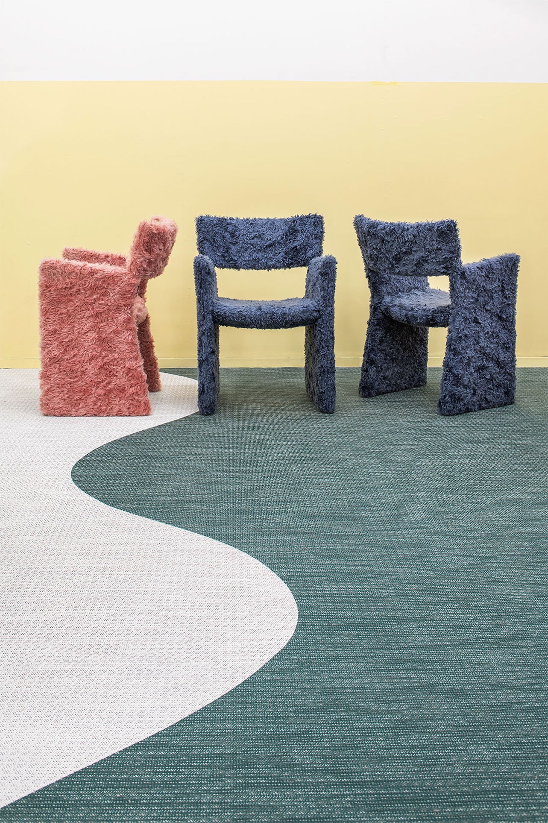 Massproductions Armchair Crown Easy Furry Raf Simons Kvadrat Blue Pink Carpet