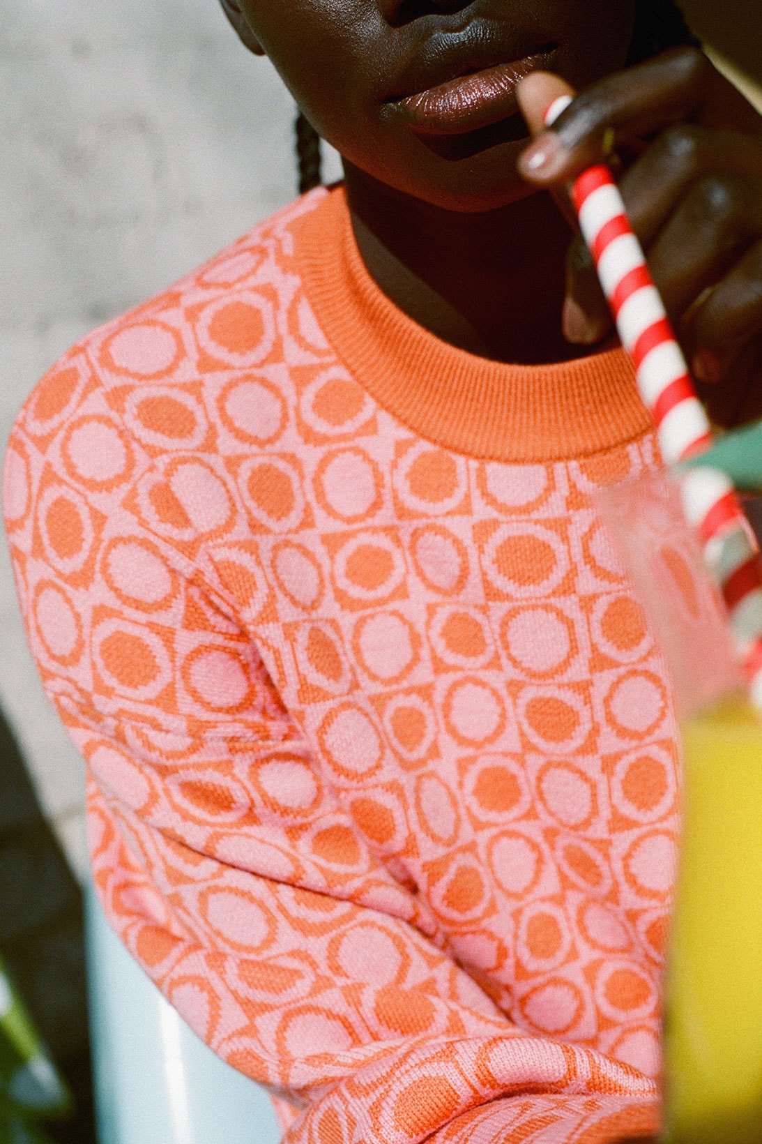 Holiday the Label Knitwear Collection Circle Check Orange Sweater