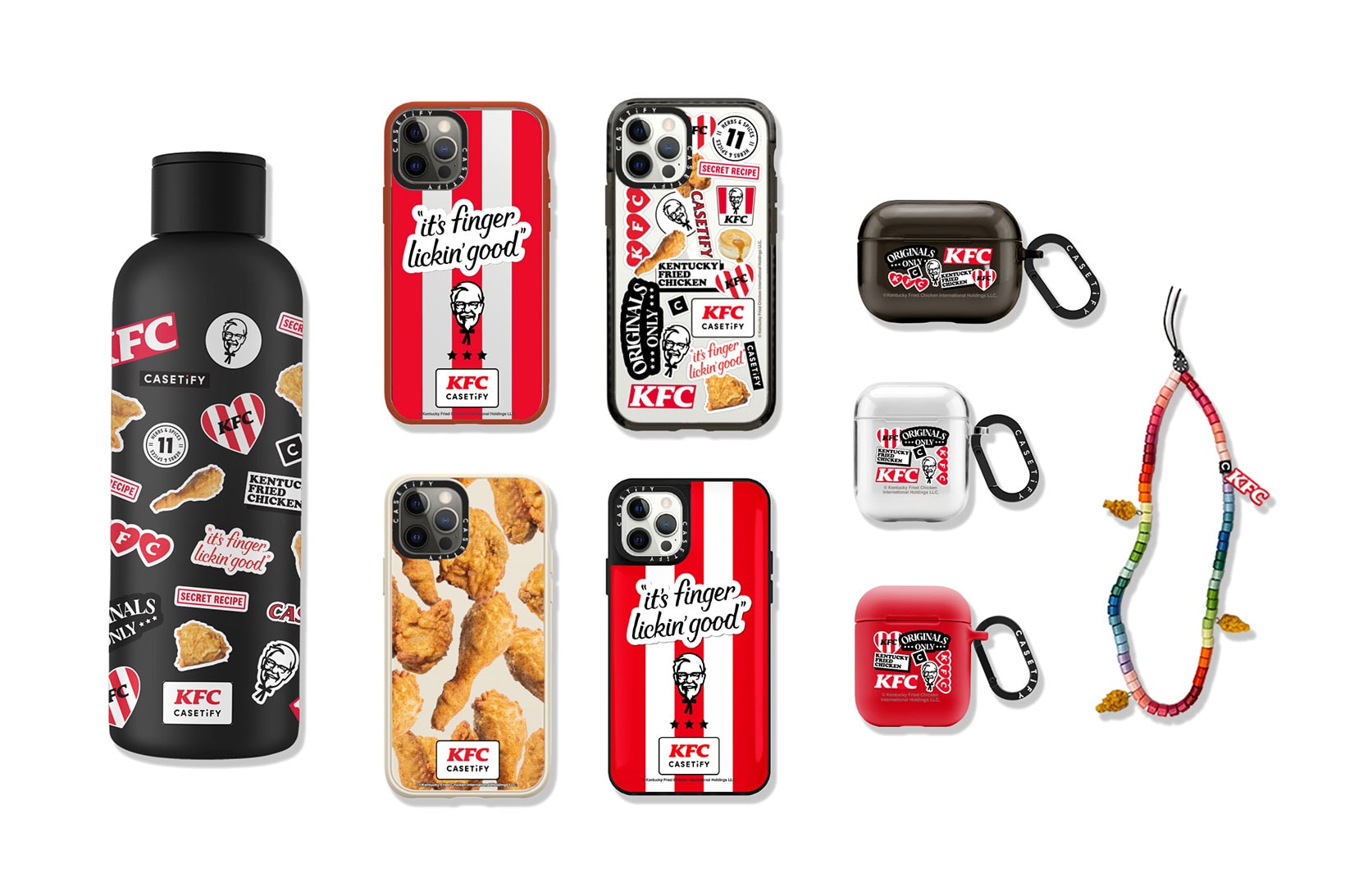 KFC Casetify Tech Accessories Collaboration Water Bottle Apple iPhone AirPods Cases Beaded Strap