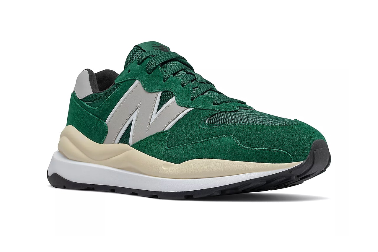 New Balance 57/40 in "Green/Rain Cloud" front view