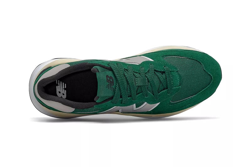 New Balance 57/40 in "Green/Rain Cloud" top view