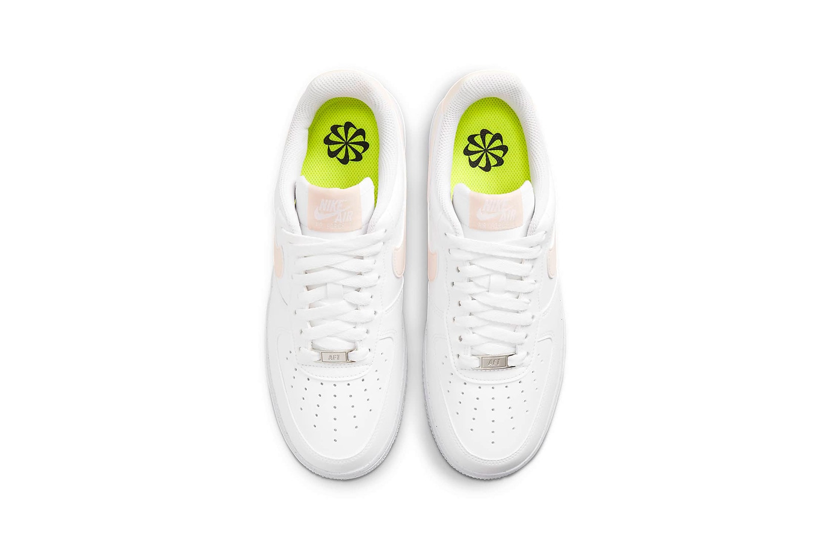 Nike Sustainable Air Force 1 AF1 White Pale Coral Pink Womens Sneakers Shoes Kicks Aerial Top View Insole