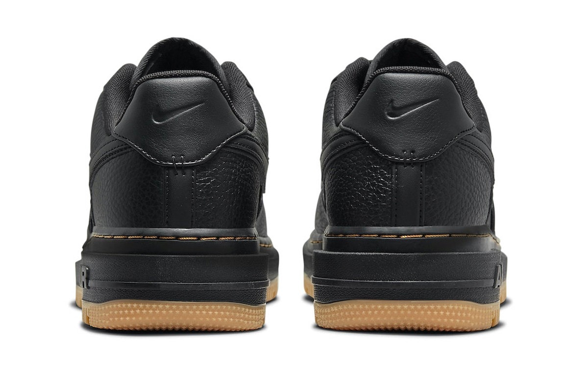 Nike Air Force 1 AF1 Luxe Black Gum Sneakers Heel Logo