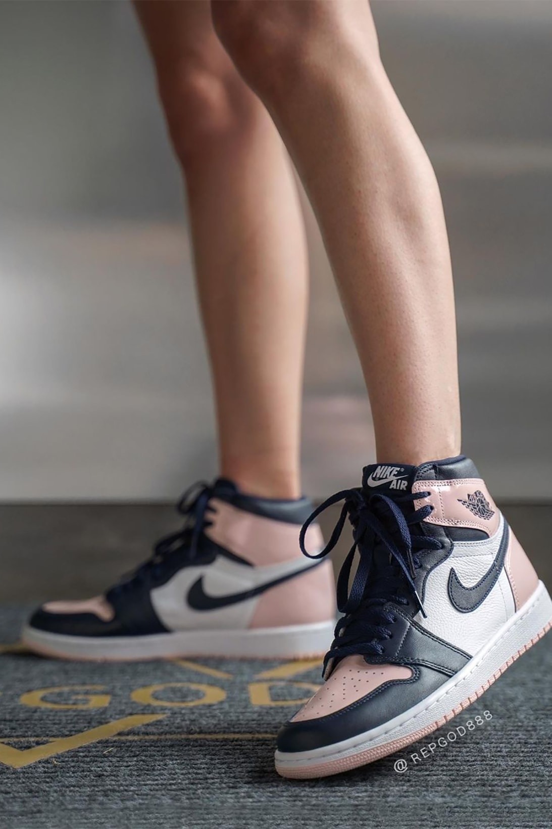 Nike Air Jordan 1 High Atmosphere Womens Exclusive Sneakers Pink Black White On Foot Look Shoes Kicks Footwear