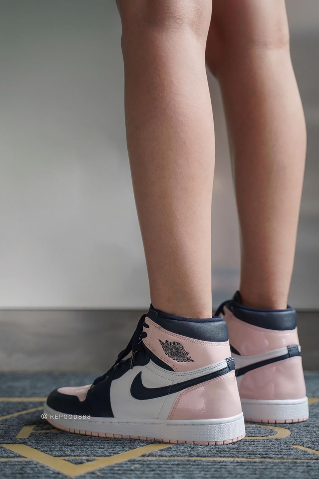 Nike Air Jordan 1 High Atmosphere Womens Exclusive Sneakers Pink Black White On Foot Look Shoes Kicks Footwear