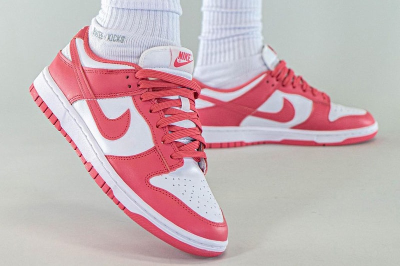 Nike Dunk Low Archeo Pink White Sneakers Footwear Shoes Kicks Sneakerhead Lateral On Foot