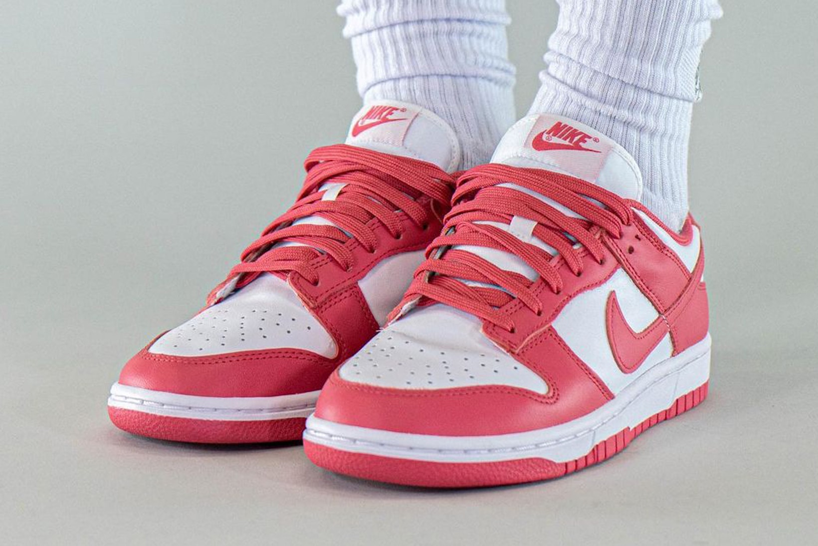 Nike Dunk Low Archeo Pink White Sneakers Footwear Shoes Kicks Sneakerhead Lateral On Foot