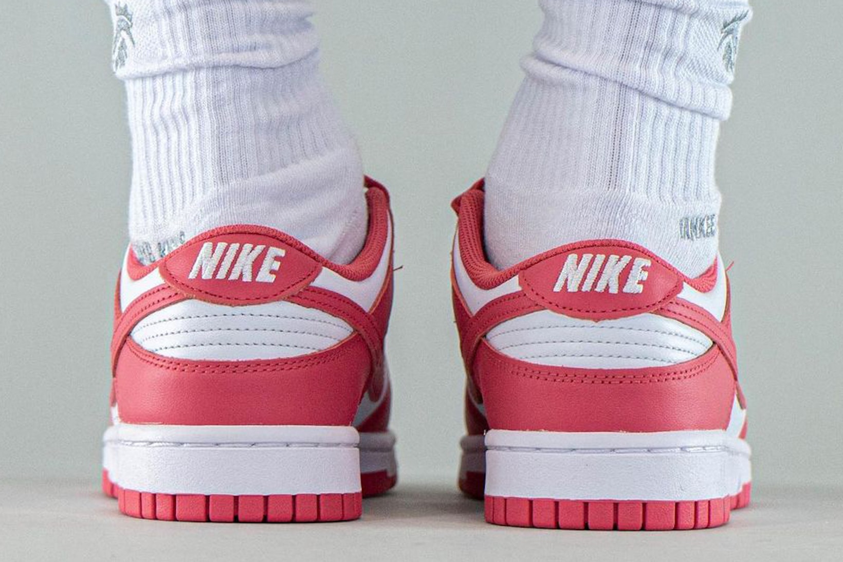 Nike Dunk Low Archeo Pink White Sneakers Footwear Shoes Kicks Sneakerhead Heel On Foot