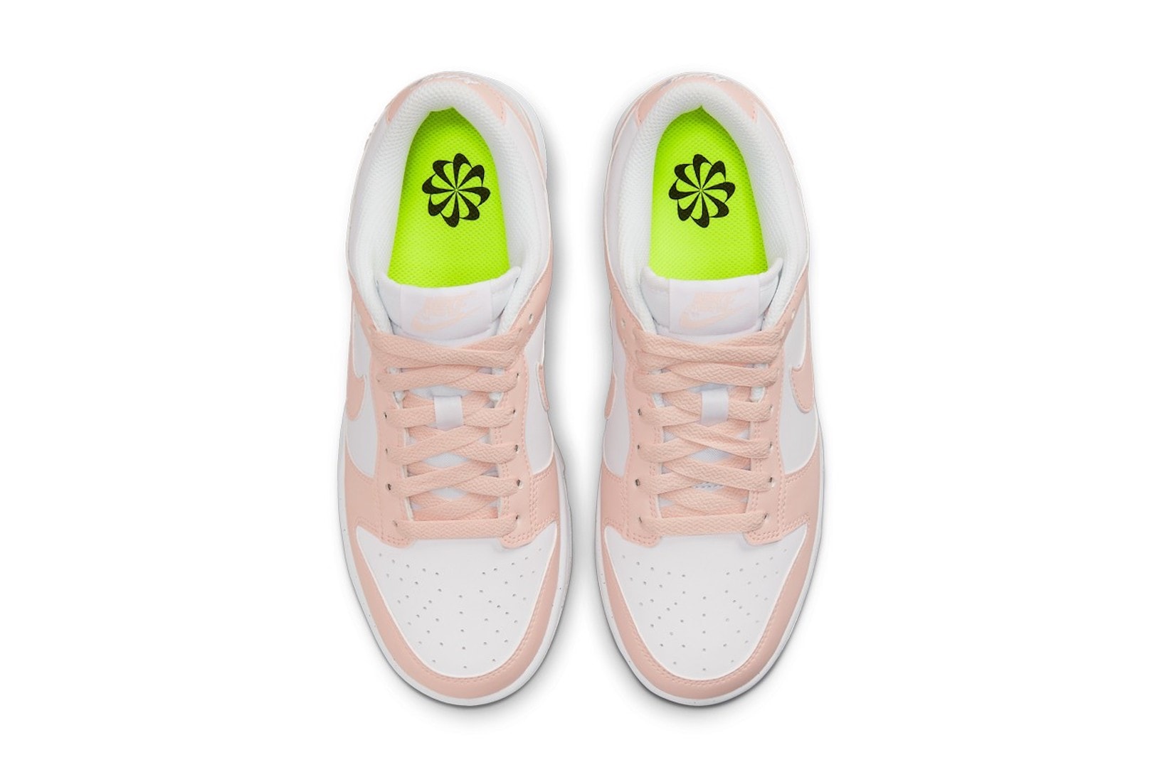 nike dunk low move to zero bubblegum pink white gray footwear shoes kicks aerial top view insoles
