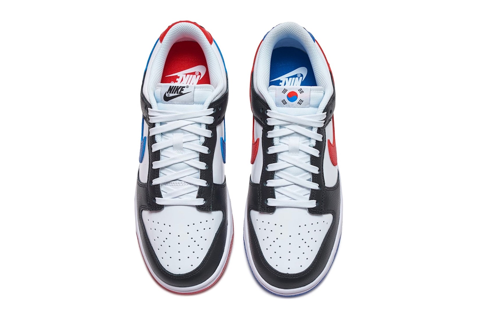 nike dunk low seoul south korea sneakers white red blue black footwear kicks shoes aerial top view insole