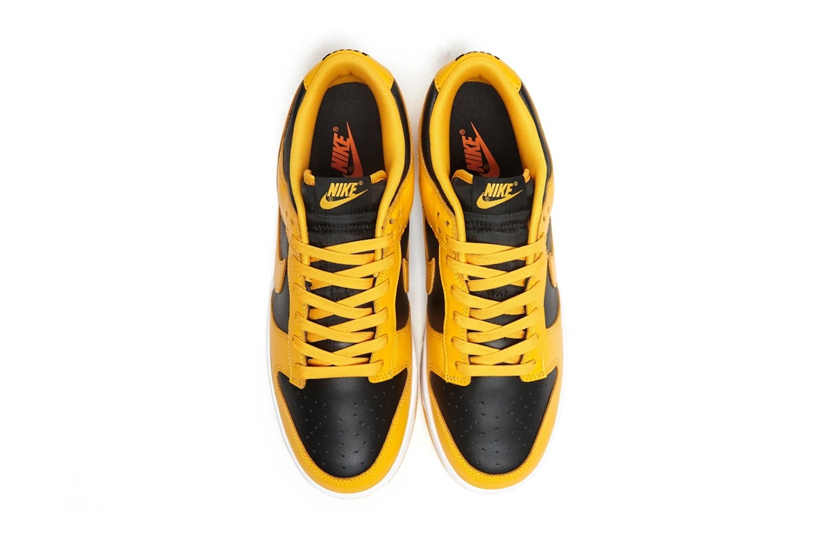nike dunk low sneakers goldenrod yellow black white footwear shoes kicks aerial top view insole