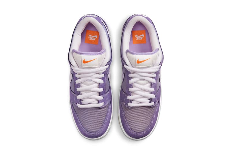 Nike SB Unbleached Pack Dunk Low Lilac Purple Sneakers Sneakerhead Footwear Shoes Kicks Aerial Top View Insole