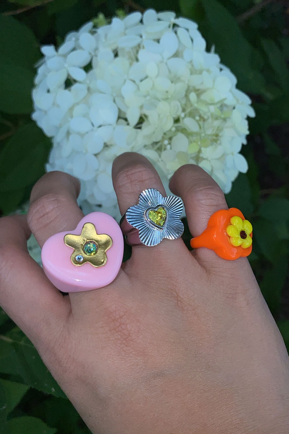 NOTTE Jewelry Brand Rings Heart Flower Shape Nails Pink Silver Neon