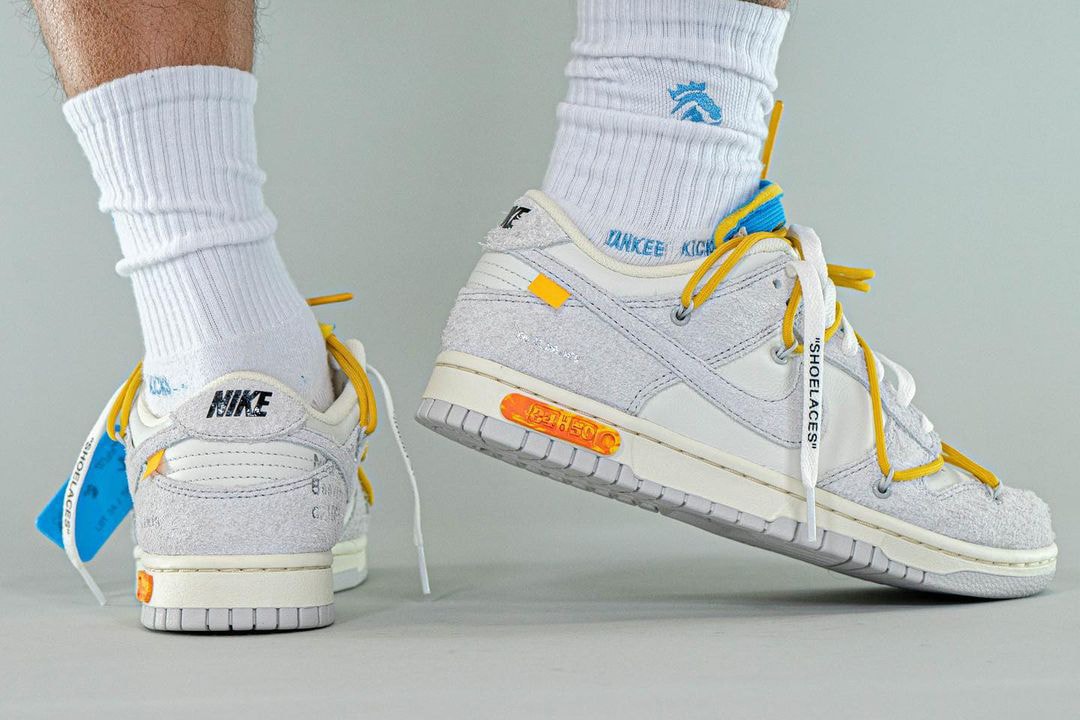 Off-White Nike Dunk Low The 50 #34 Virgil Abloh On-Foot Socks Details Heel