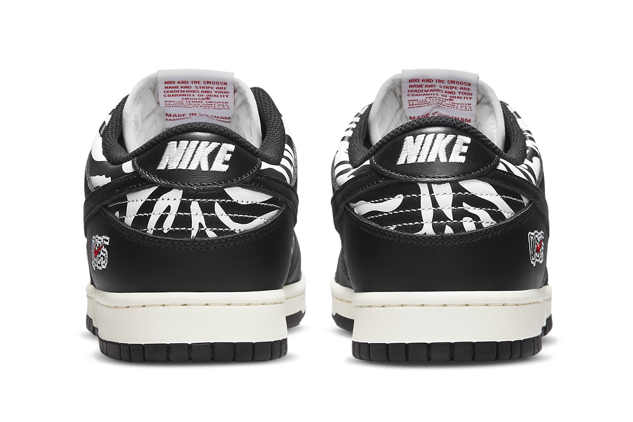 Quartersnacks Nike SB Dunk Low Zebra Print heel logo details