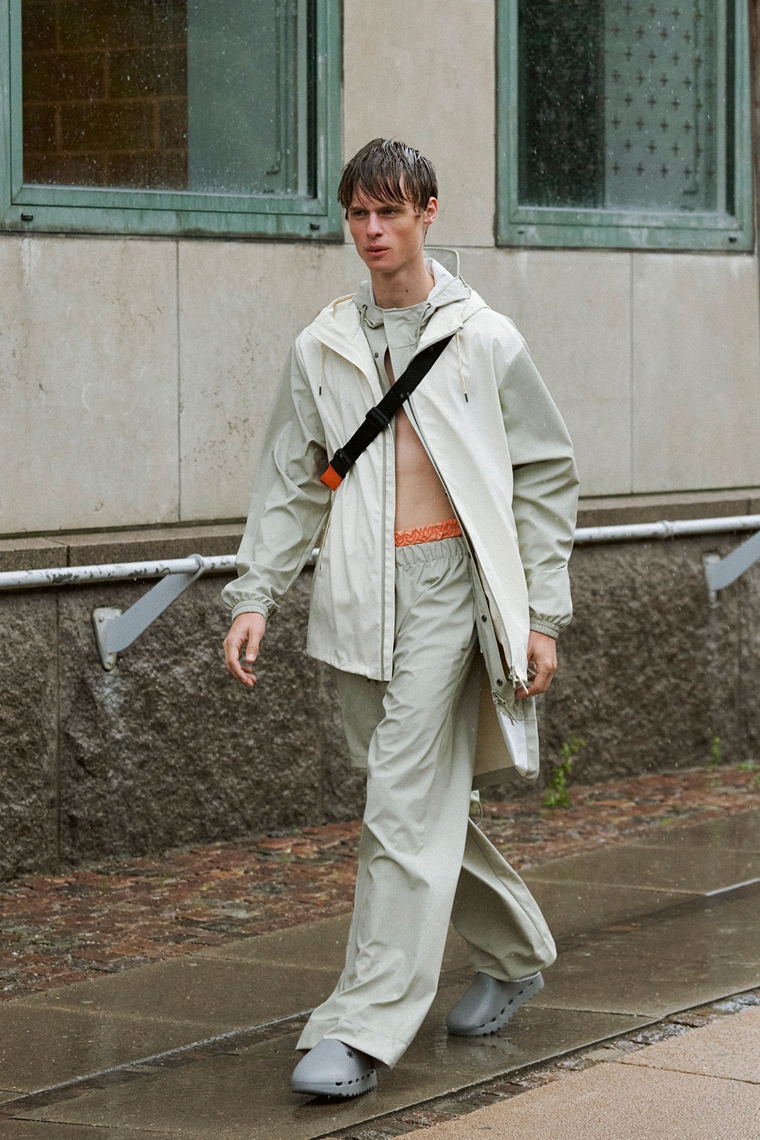 RAINS Spring Summer 2022 SS22 Collection Runway Jacket Trousers Clogs