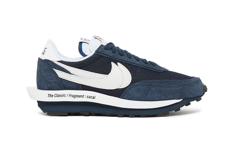 sacai fragment design nike ldwaffle navy swoosh details official look