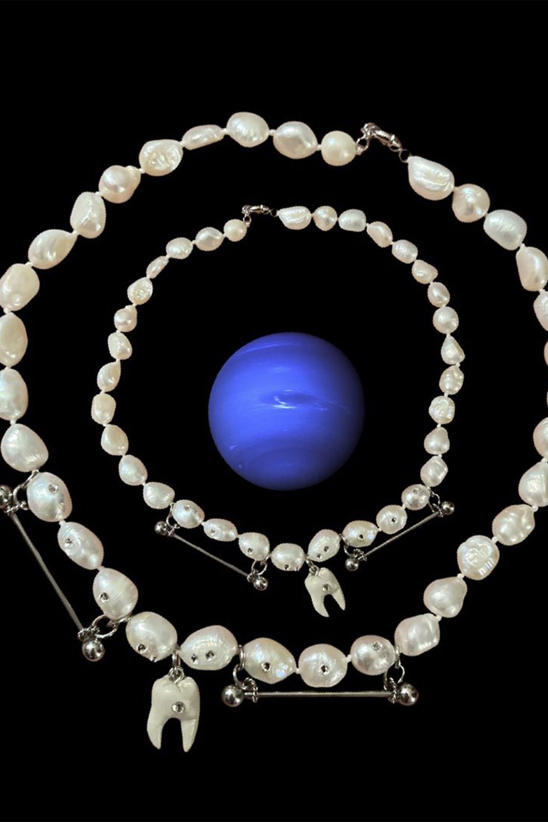 Twelve Jewelry Necklaces Bone Pendant Teeth Pearls Planet