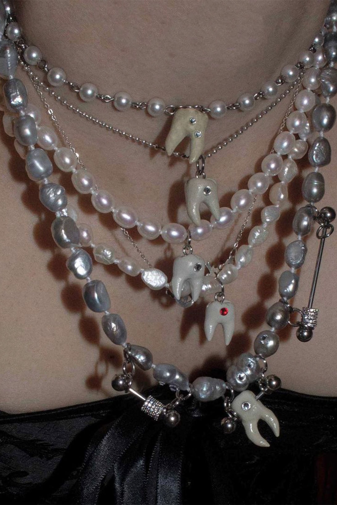 Twelve Jewelry Necklaces Bone Pendant Teeth Pearl Stones