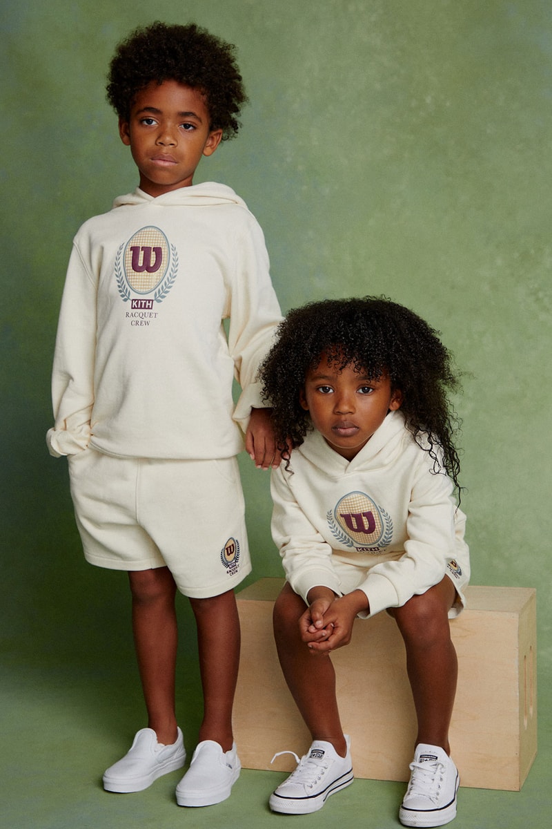 Wilson x KITH Sportswear Kids collection cream hoodie shorts set