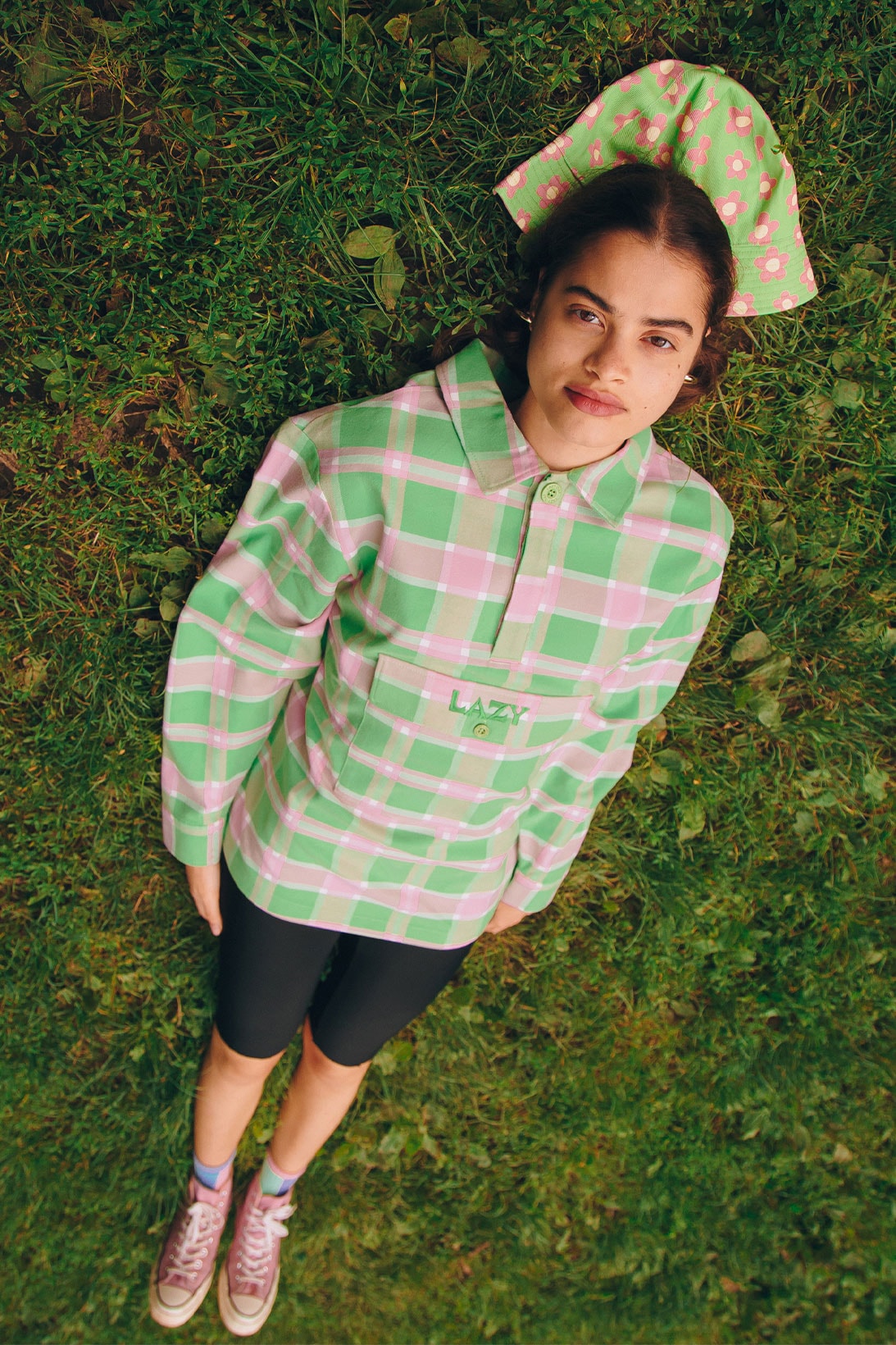 Lazy Oaf's winter collection "Lazy Waves" green pink checkered shirt