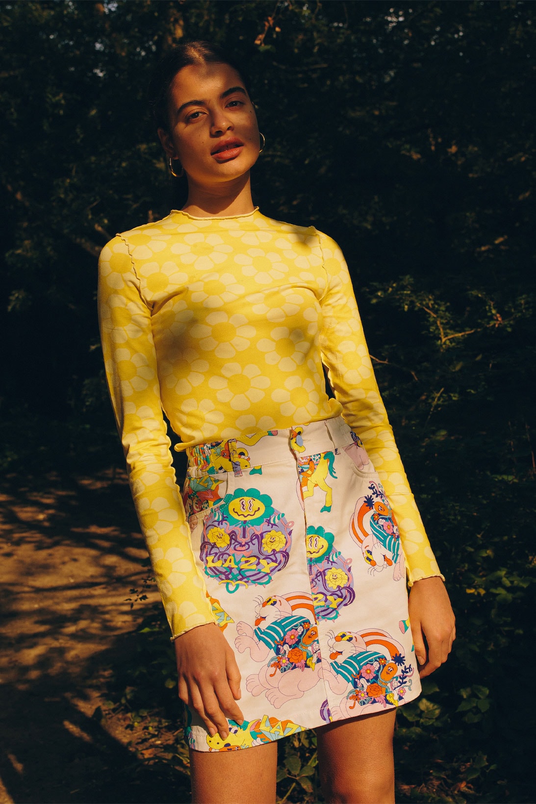 Lazy Oaf's winter collection "Lazy Waves" yellow top bunnies flowers skirt