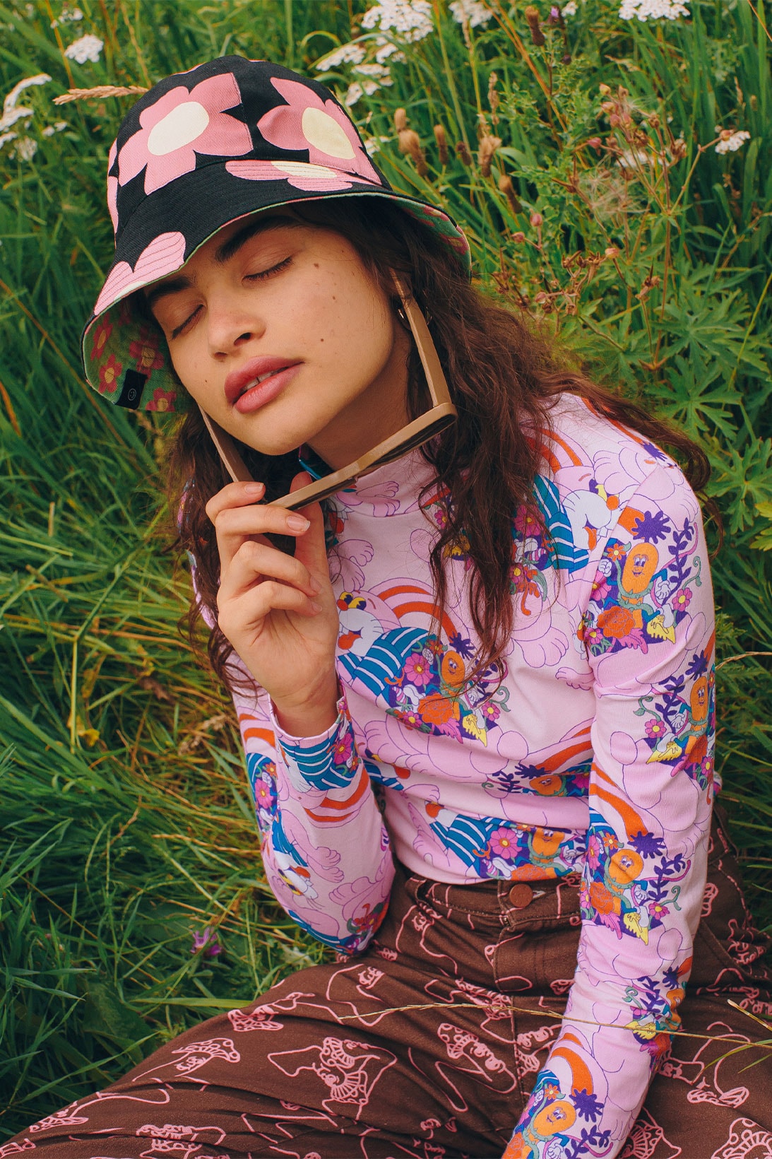 Lazy Oaf's winter collection "Lazy Waves" brown mushroom pants pink top reversible hat