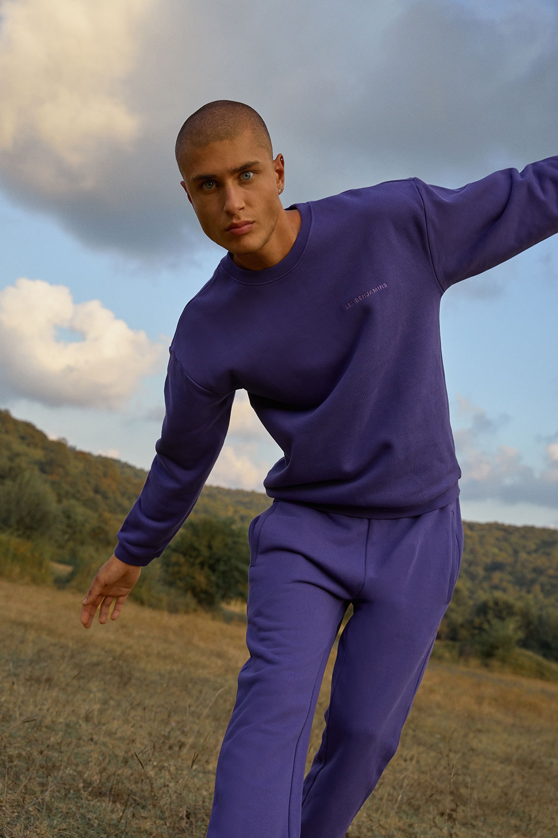 Les Benjamins' "Essentials 3.0" collection purple sweatshirt sweatpants mens