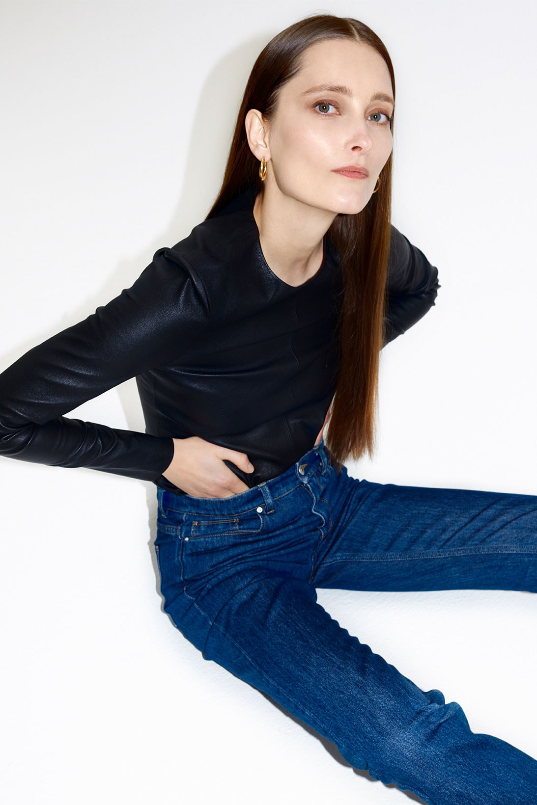 Wandler denim leather trousers collection Aster blue jeans
