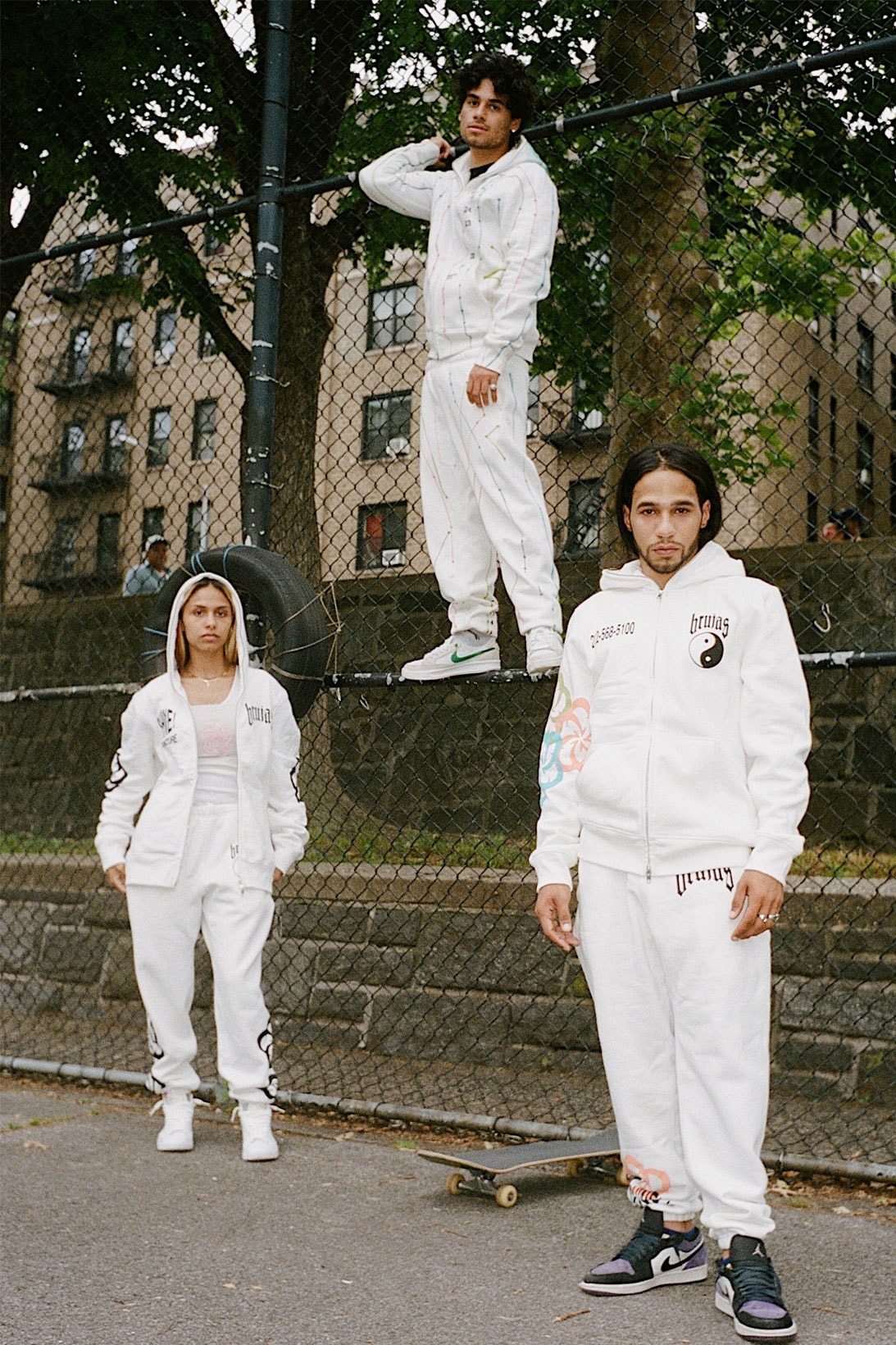 BRUJAS "WORLD SHINE" Collection white sweatsuit acupuncture ying yang