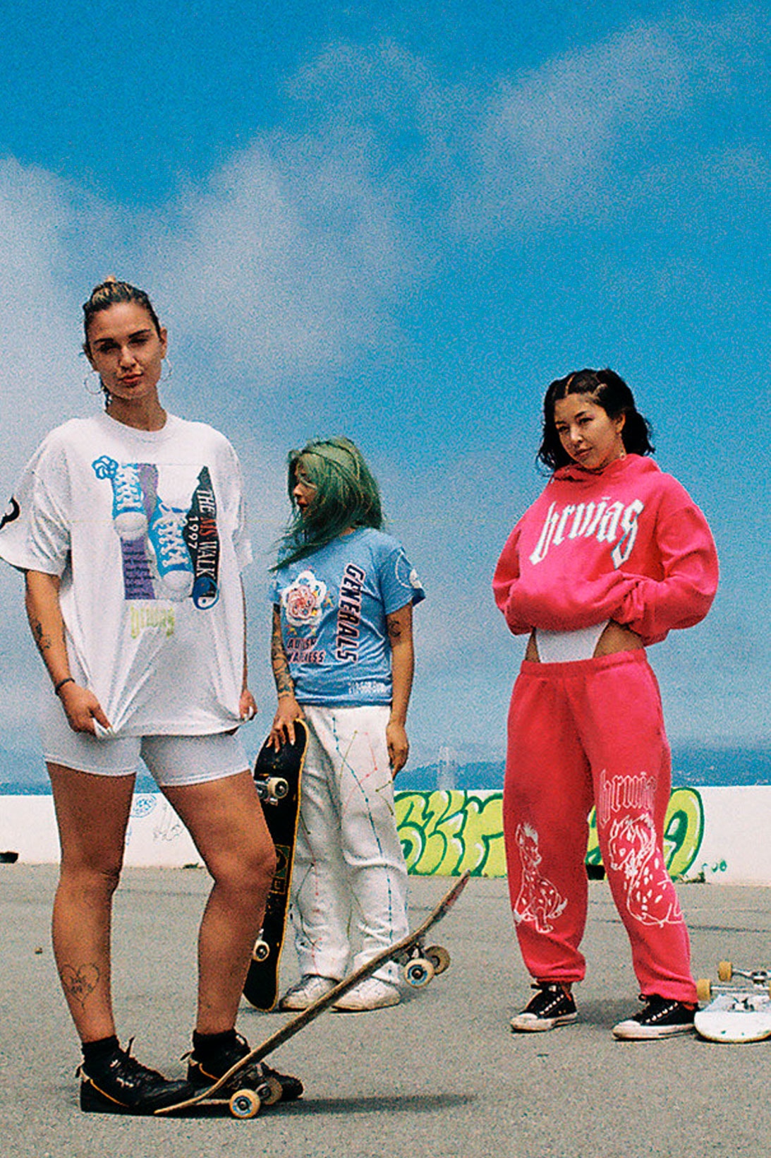 BRUJAS "WORLD SHINE" Collection pink sweatsuit white vintage tee