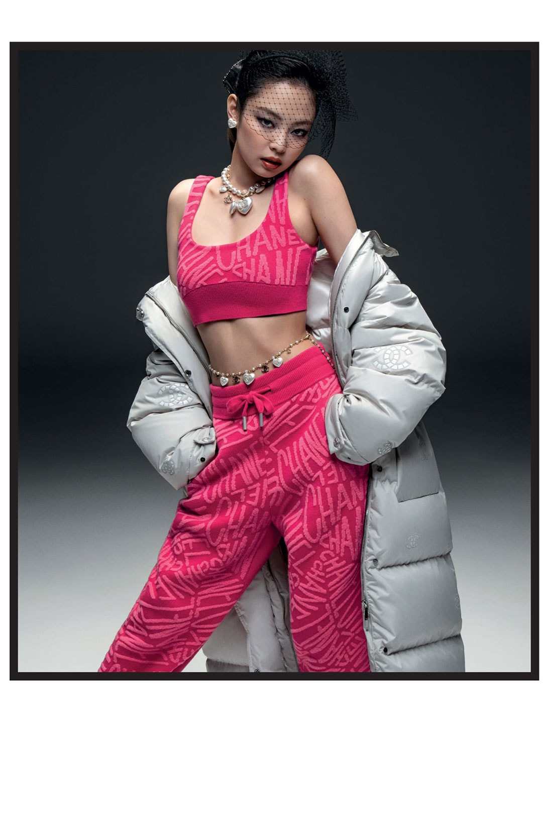 BLACKPINK Jennie Chanel Coco Neige Campaign Bra Sweats Padded Coat