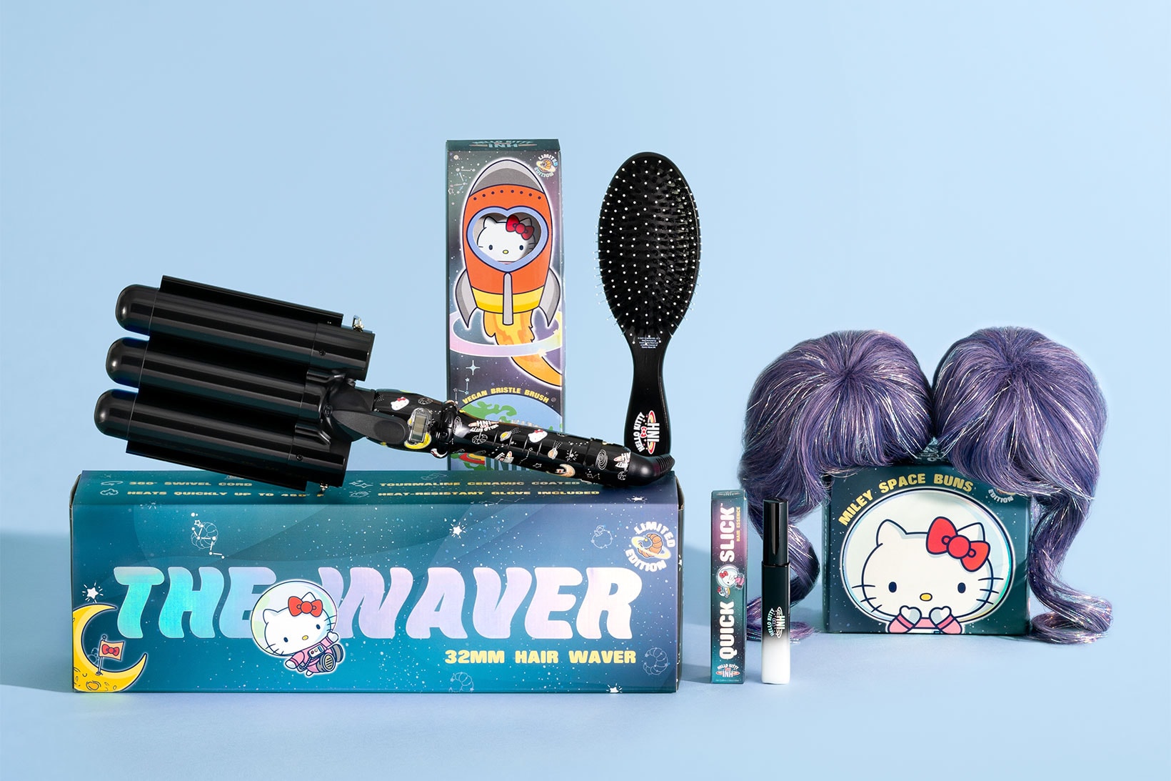Insert Name Here x Hello Kitty Haircare collaborative set waver hair slick space buns