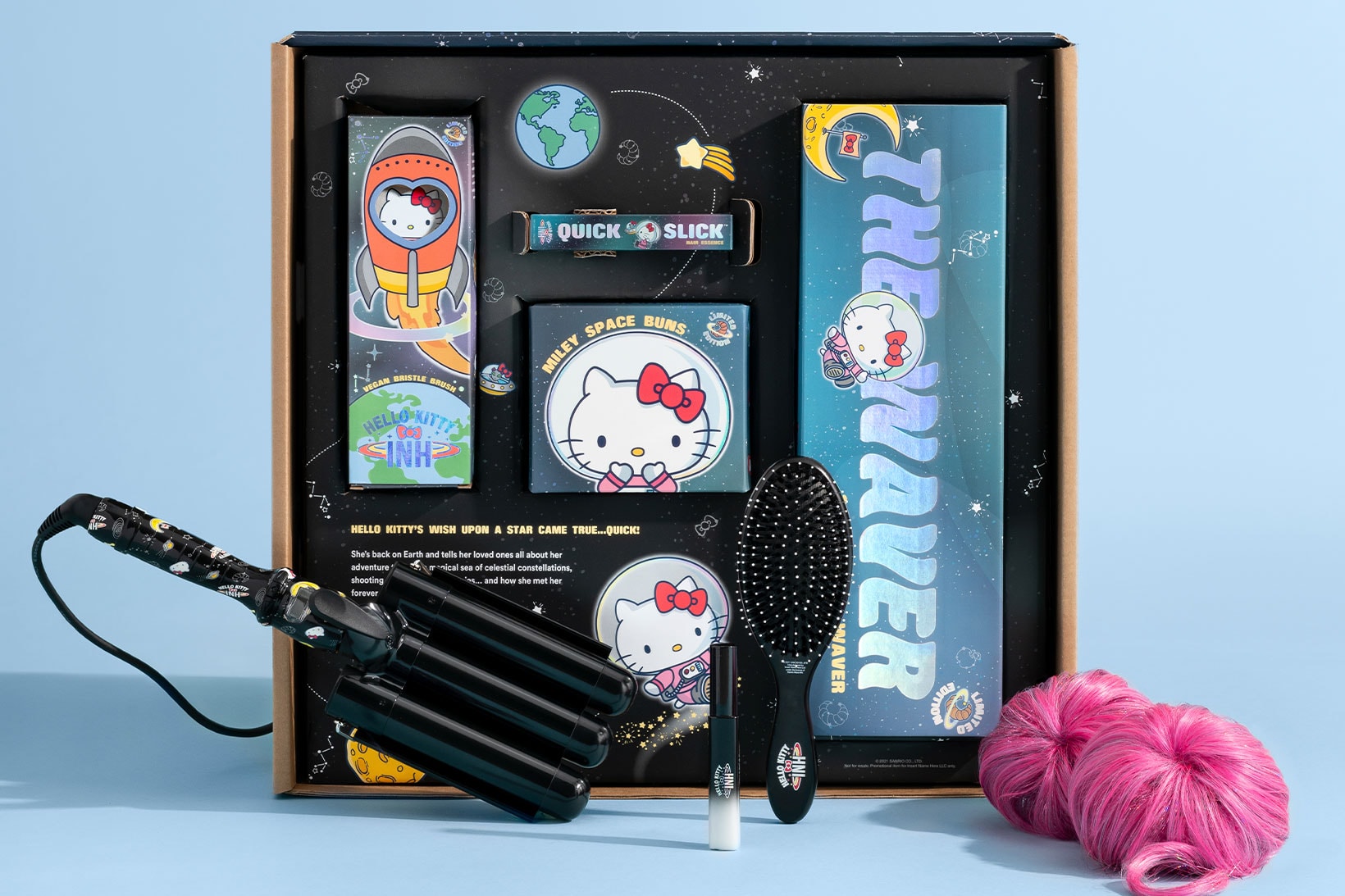 Insert Name Here x Hello Kitty Haircare collaborative set waver hair slick space buns