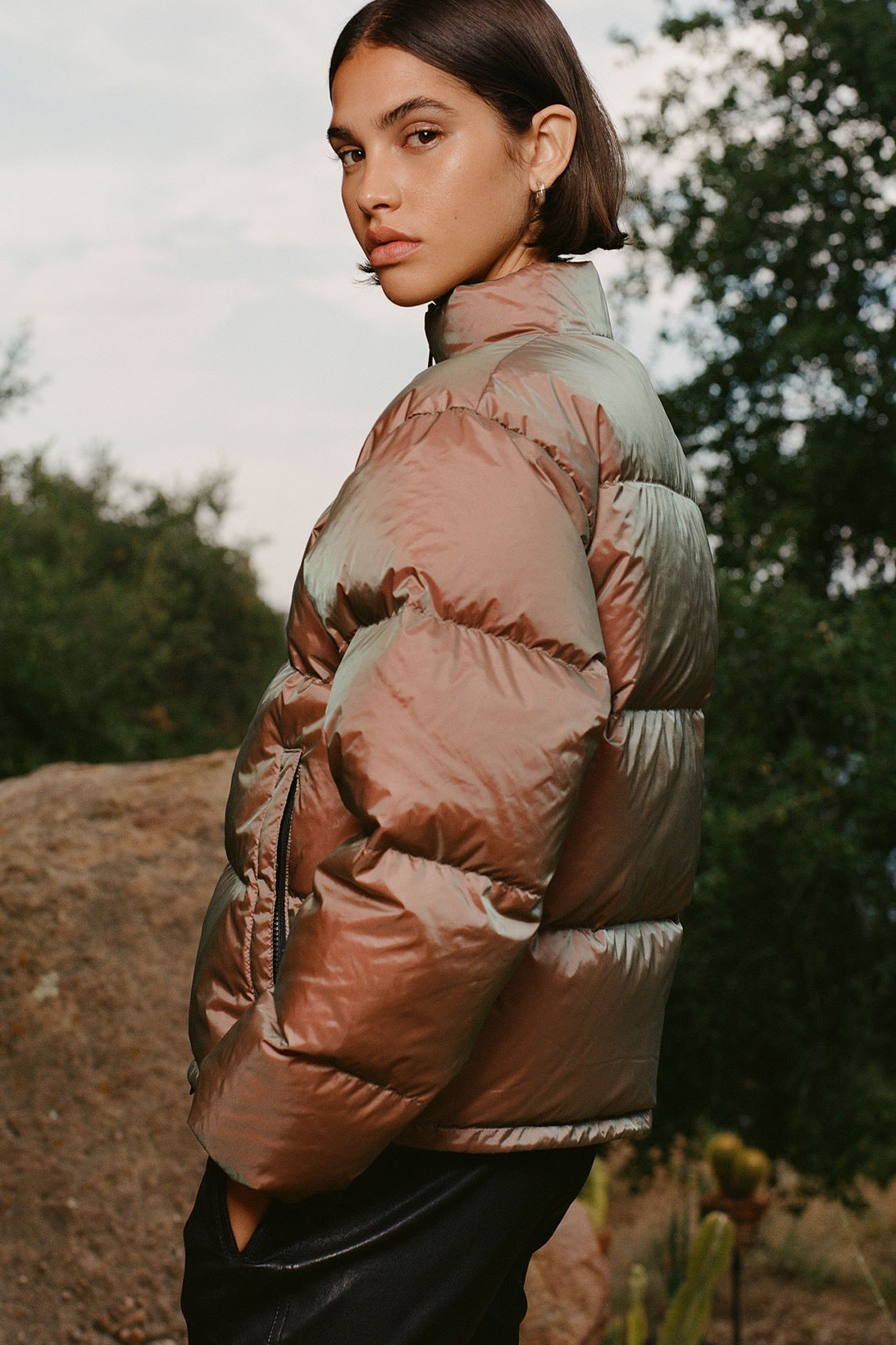John Elliott womens fall/winter 2021 collection iridescent puffer jacket