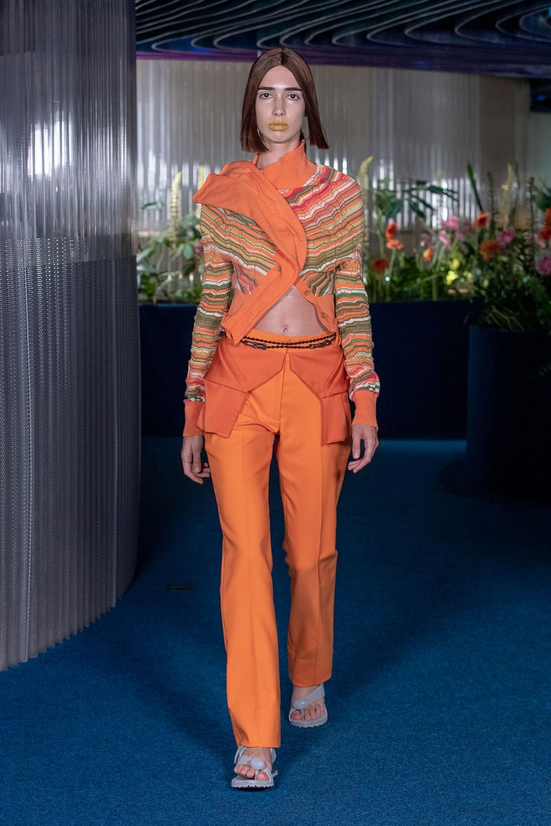 kiko kostadinov womenswear spring summer 2022 ss22 runway orange trousers knit top