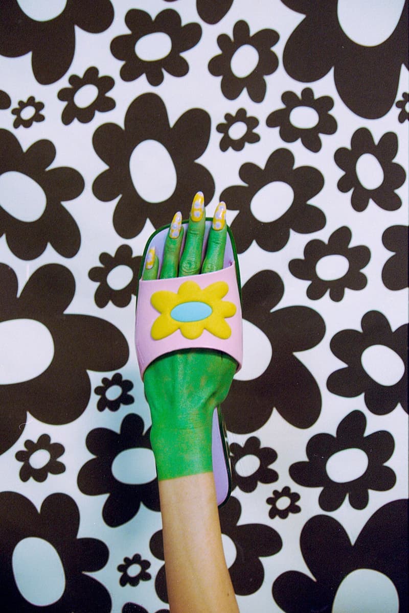 Melissa Lazy Oaf Mules Sandals Collaboration Flower Prints Nails Green Hands