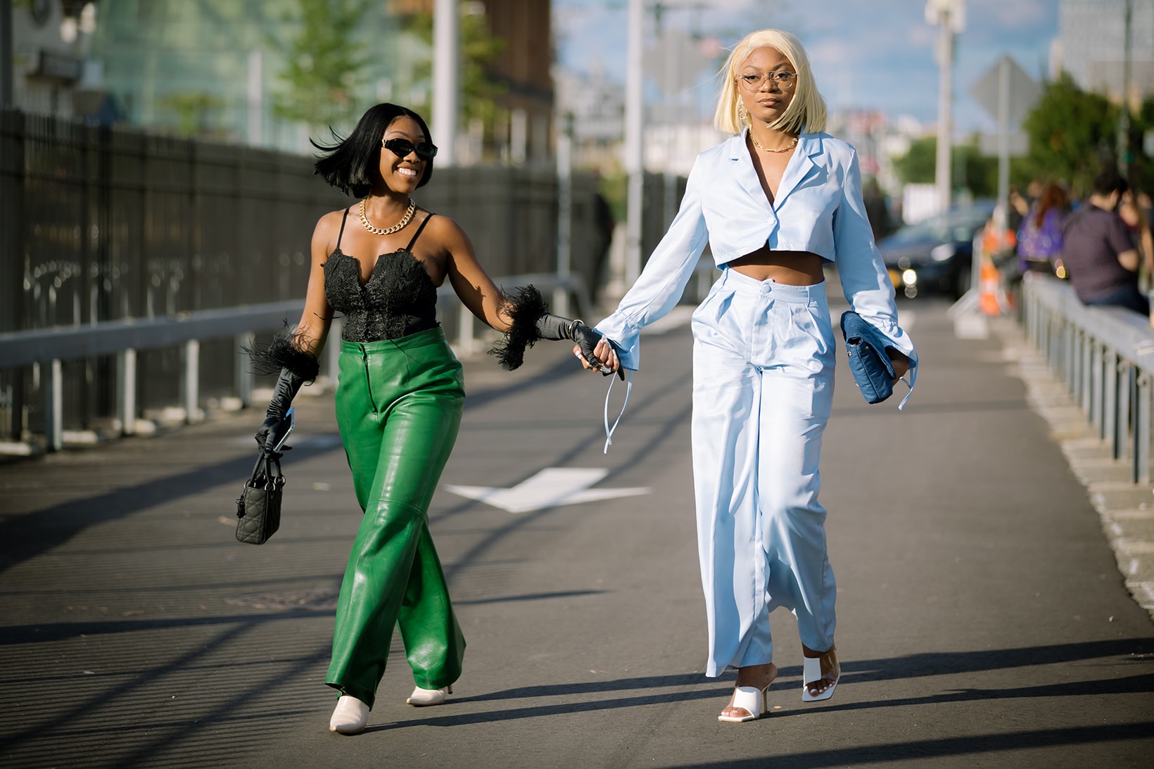 New York Fashion Week SS22 Best Street Style Trends Spring Summer 2022 Influencers Leather Pants Sunglasses Cropped Jacket