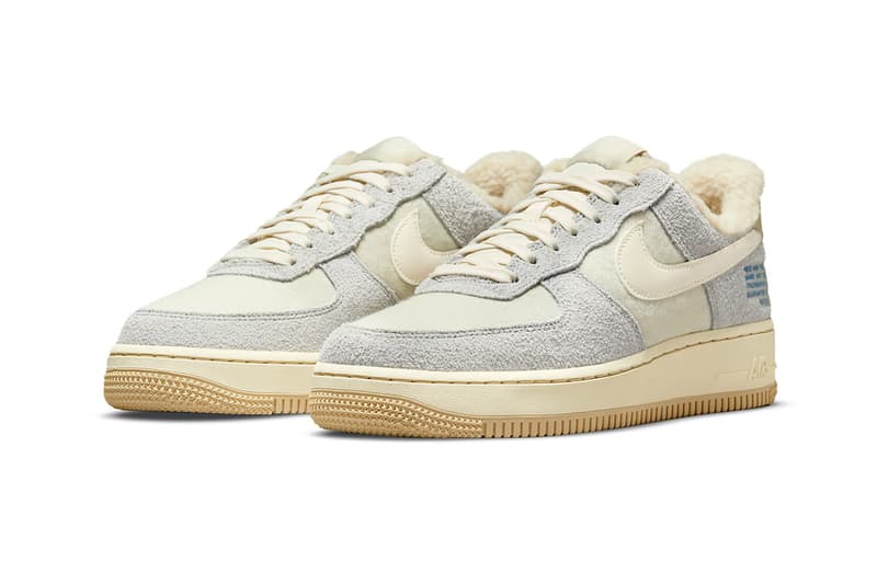 Nike Air Force 1 Low Sherpa Fleece Tan Cream Gray Footwear Kicks Shoes Sneakers AF1 Lateral