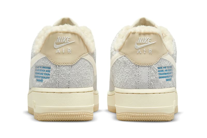 Nike Air Force 1 Low Sherpa Fleece Tan Cream Gray Footwear Kicks Shoes Sneakers AF1 Heel