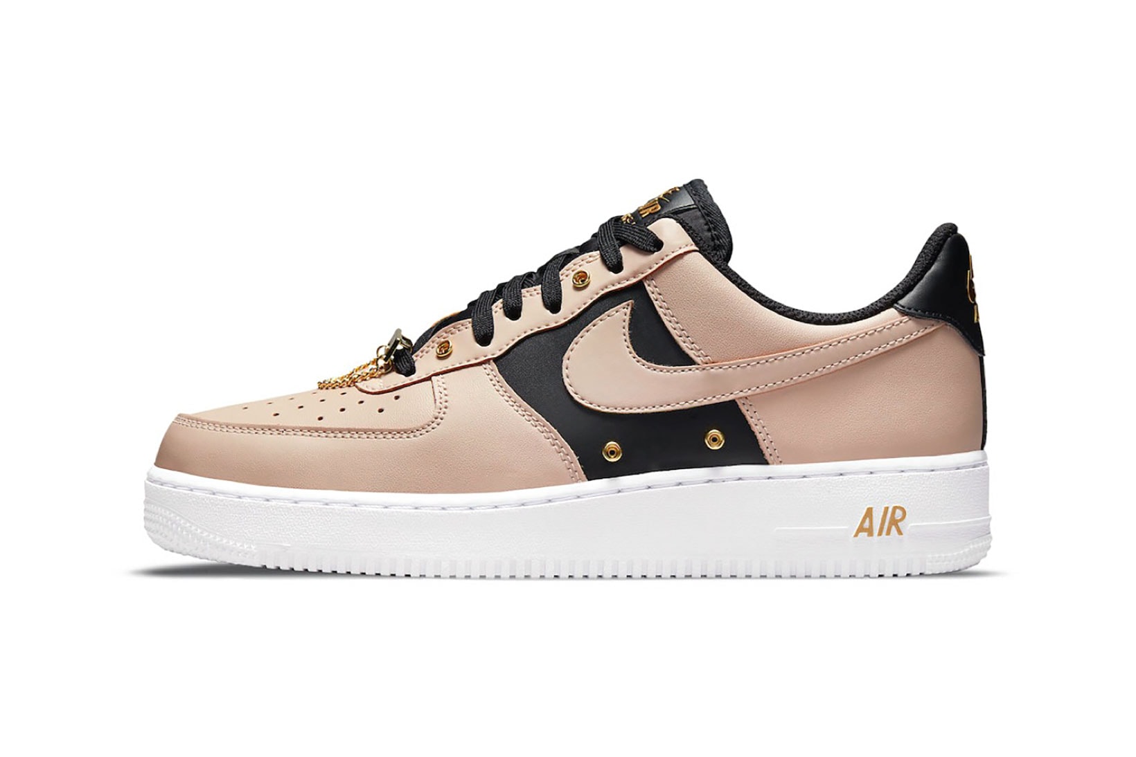 Nike Air Force 1 AF1 Particle Beige Tan Black Gold White Sneakers Shoes Kicks Footwear Lateral